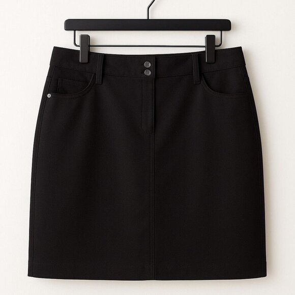 Akris Punto Black Stretch Mini Skirt 5 Pocket Women’s Size 12 Excellent - Picture 2 of 7